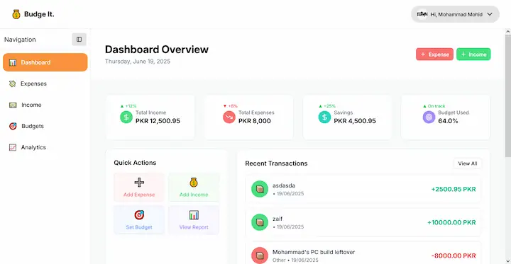Budge It - Finance Tracking Web App screenshot